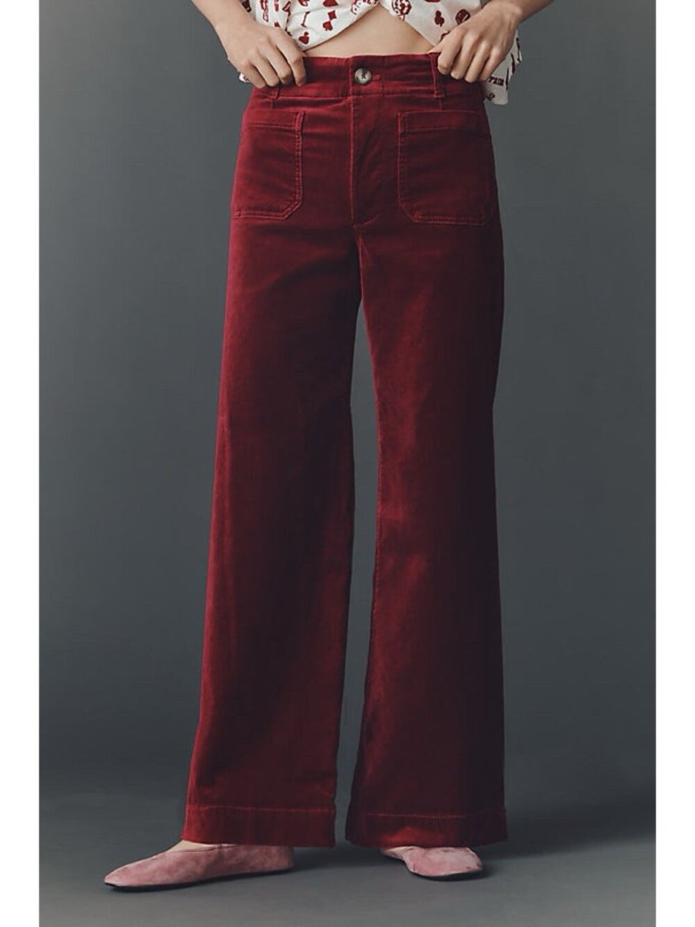 Anthropologie Maeve Colette Full Length Wide Leg Velvet Pants 28 Bright Berry